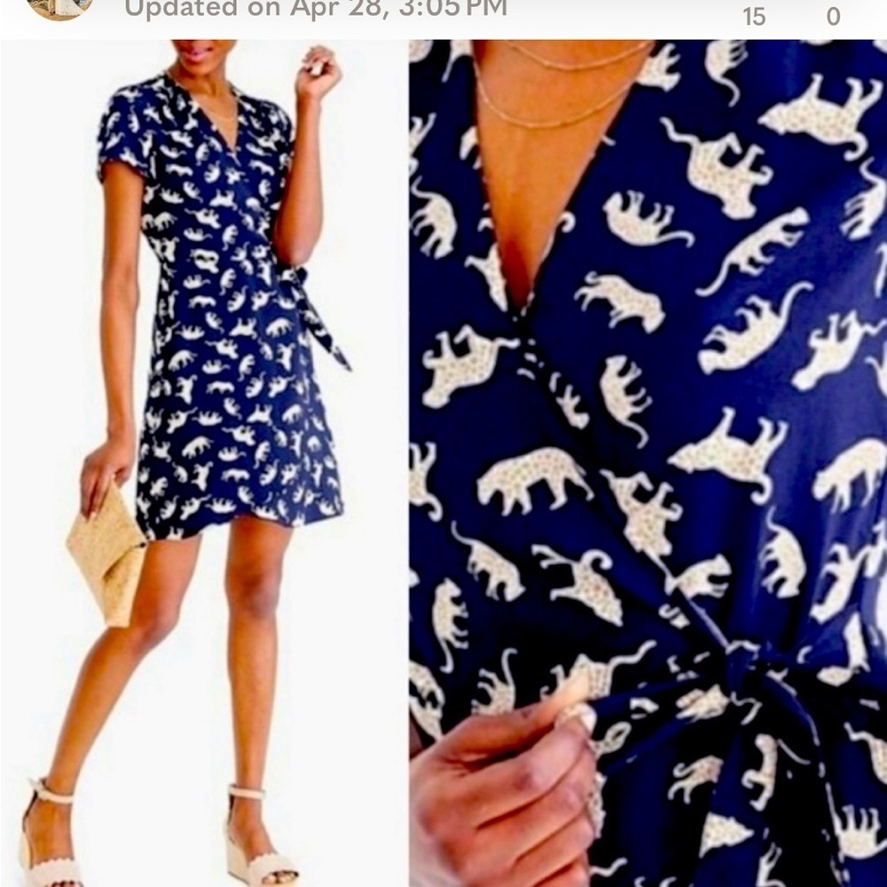 J crew wild jungle cat cheetah leopard print wrap dress womens size 4